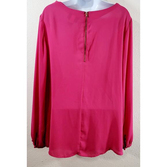 Lane Bryant Pink Draped Round Neck Top 14 16 Lightweight Flowy Back Zipper Soft - Picture 3 of 5